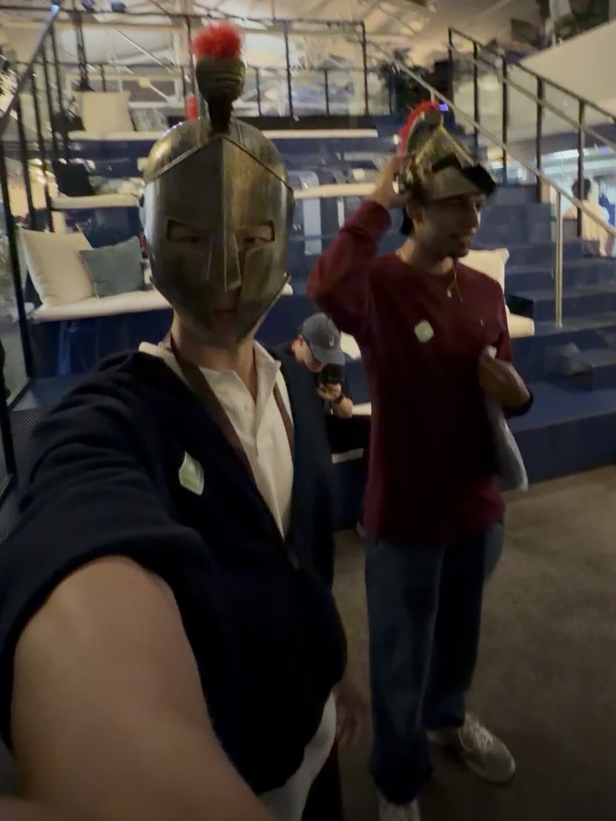 Me in a Spartan helmet at Exa's Startup School party
